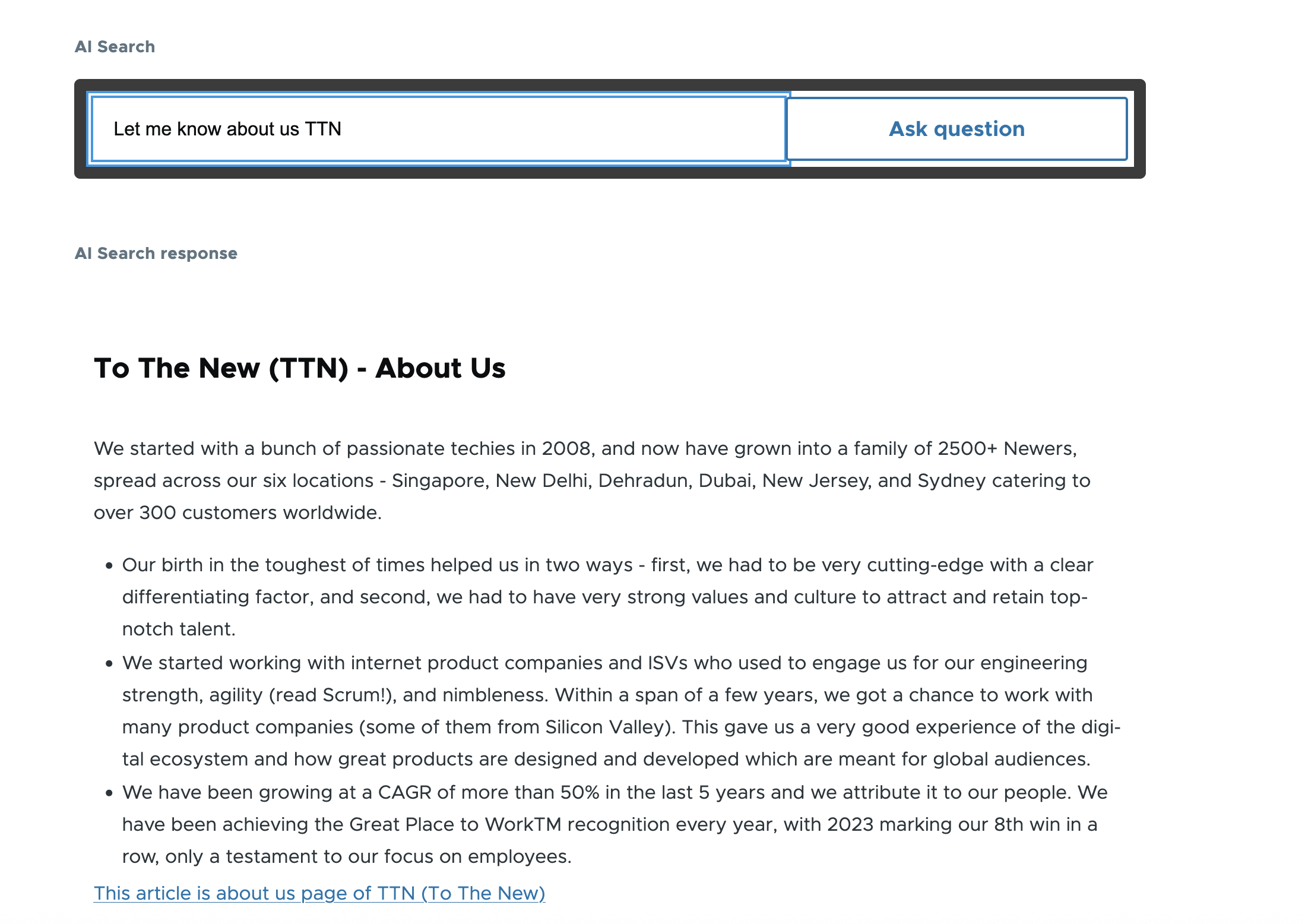 Working AI Serch Block For Your Specific Data